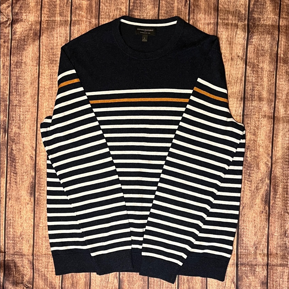 Banana Republic Cotton Silk Cashmere Sweater — Men’s L Navy Stripe